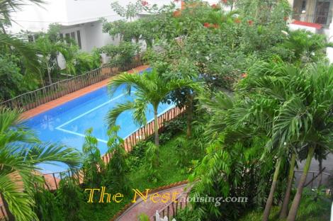 Nice villa for rent in compound, 3 bedrooms, 1 office room, public swimming pool