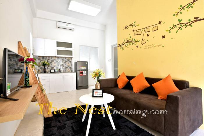 Lotus one bedroom apt living room kitchen 1